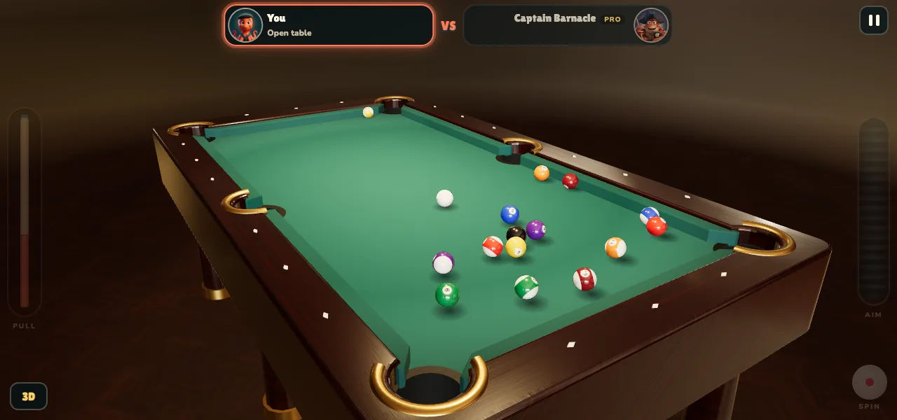The break shot in the 3D view